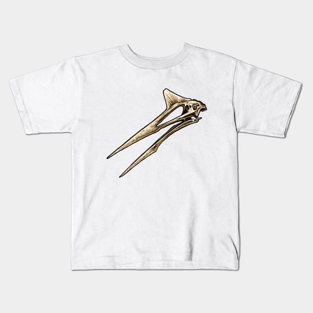 Quetzalcoatlus Pterosaur Skull Kids T-Shirt by CassWArt